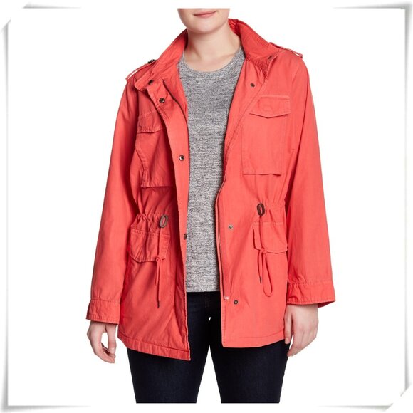 Levi's Coral Bright Orange Utility Rain Jacket for Women Like New - Picture 1 of 11